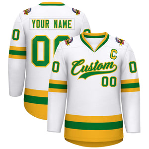 Maillot de hockey de style classique Kelly vert-or blanc personnalisé