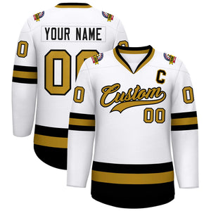 Custom White Old Gold-Black Classic Style Hockey Jersey