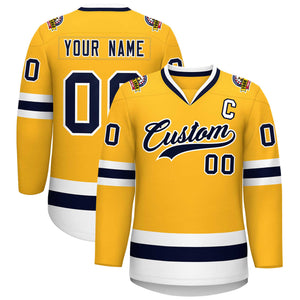 Custom Gold Navy-White Classic Style Hockey Jersey