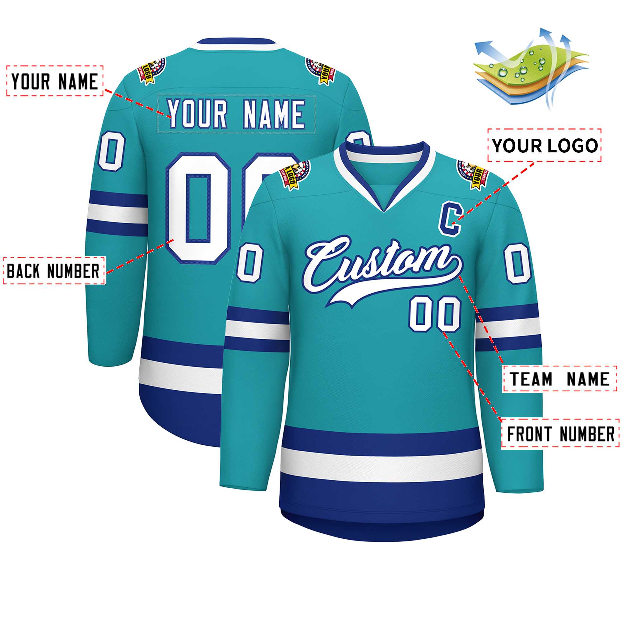 Maillot de hockey de style classique Aqua White-Royal personnalisé