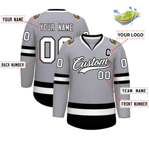 Maillot de hockey de style classique gris blanc-noir personnalisé