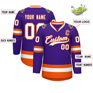 Maillot de hockey de style classique violet blanc-orange personnalisé