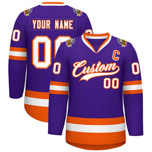 Maillot de hockey de style classique violet blanc-orange personnalisé