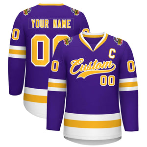 Maillot de hockey de style classique violet or-blanc personnalisé