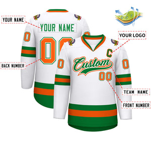 Custom White Kelly Green White-Orange Classic Style Hockey Jersey