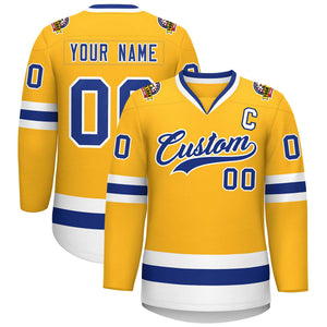 Maillot de hockey de style classique Royal-White personnalisé en or