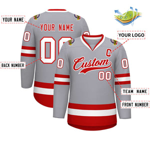 Maillot de hockey de style classique gris rouge-blanc personnalisé