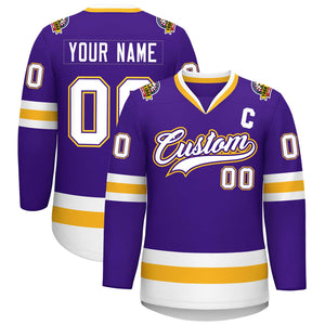 Custom Purple White Purple-Gold Classic Style Hockey Jersey