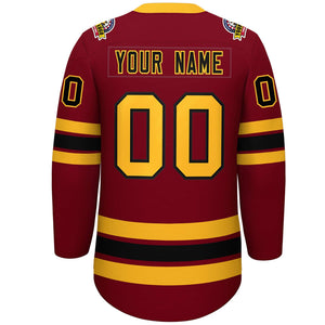 Custom Crimson Black-Yellow Lace-Up Neck Hockey Jersey