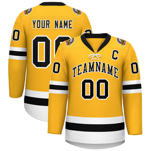 Custom Gold Black-White Lace-Up Neck Hockey Jersey