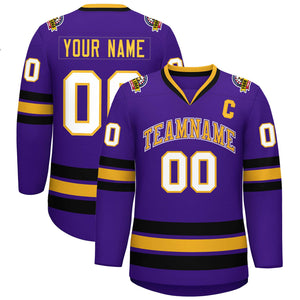 Custom Purple Gold Purple-White Classic Style Hockey Jersey