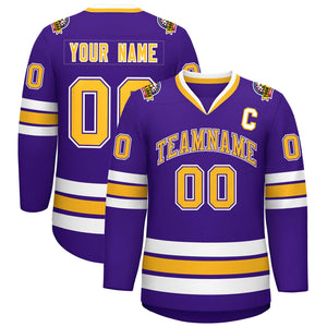 Maillot de hockey de style classique personnalisé violet or violet-blanc