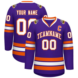 Custom Purple White-Orange Classic Style Hockey Jersey