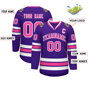 Custom Purple Pink-White Classic Style Hockey Jersey