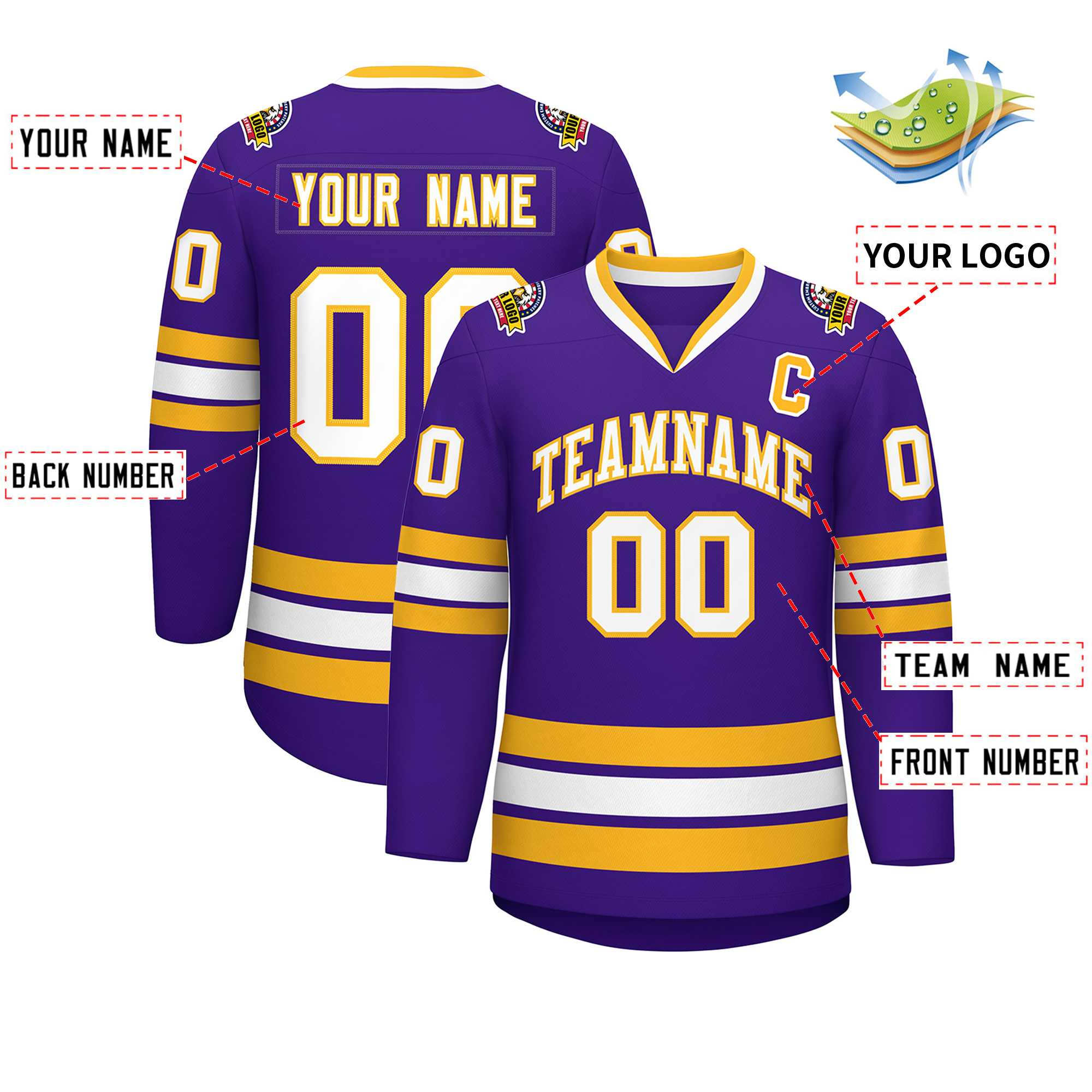 Custom Purple White-Gold Classic Style Hockey Jersey