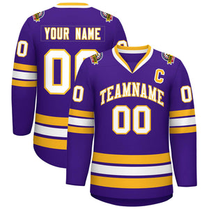 Custom Purple White-Gold Classic Style Hockey Jersey