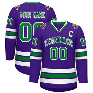 Custom Purple Kelly Green-White Classic Style Hockey Jersey