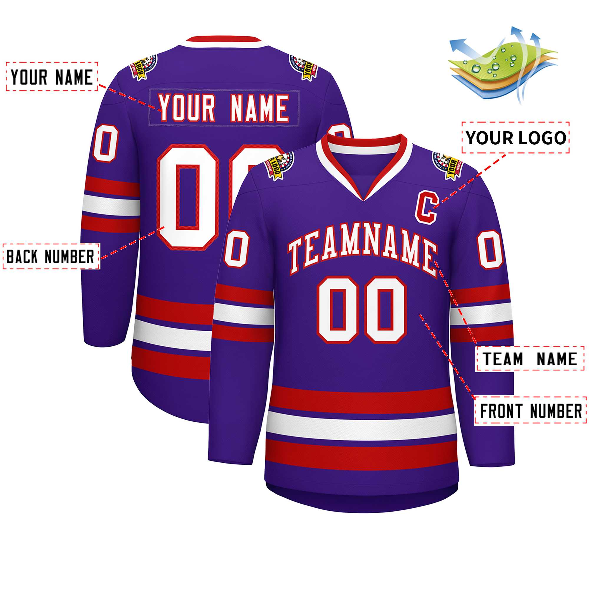 Custom Purple White-Red Classic Style Hockey Jersey