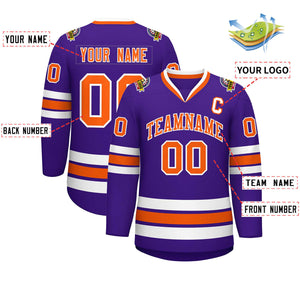 Custom Purple Orange-White Classic Style Hockey Jersey