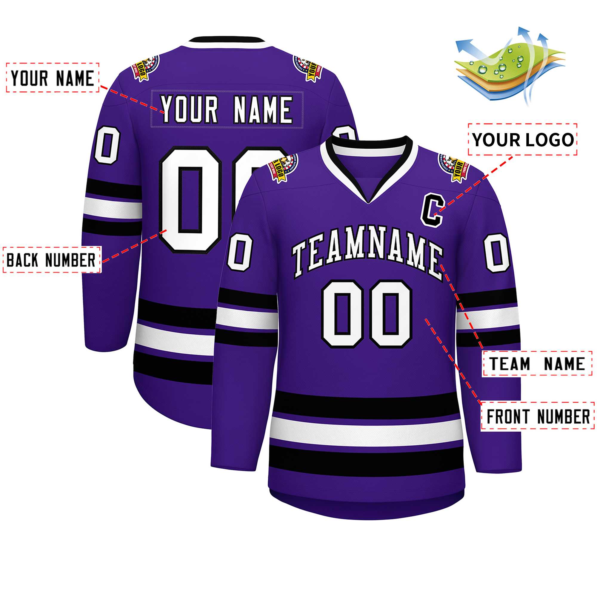 Custom Purple White-Black Classic Style Hockey Jersey