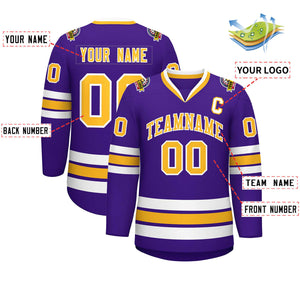 Custom Purple Gold-White Classic Style Hockey Jersey