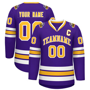 Custom Purple Gold-White Classic Style Hockey Jersey