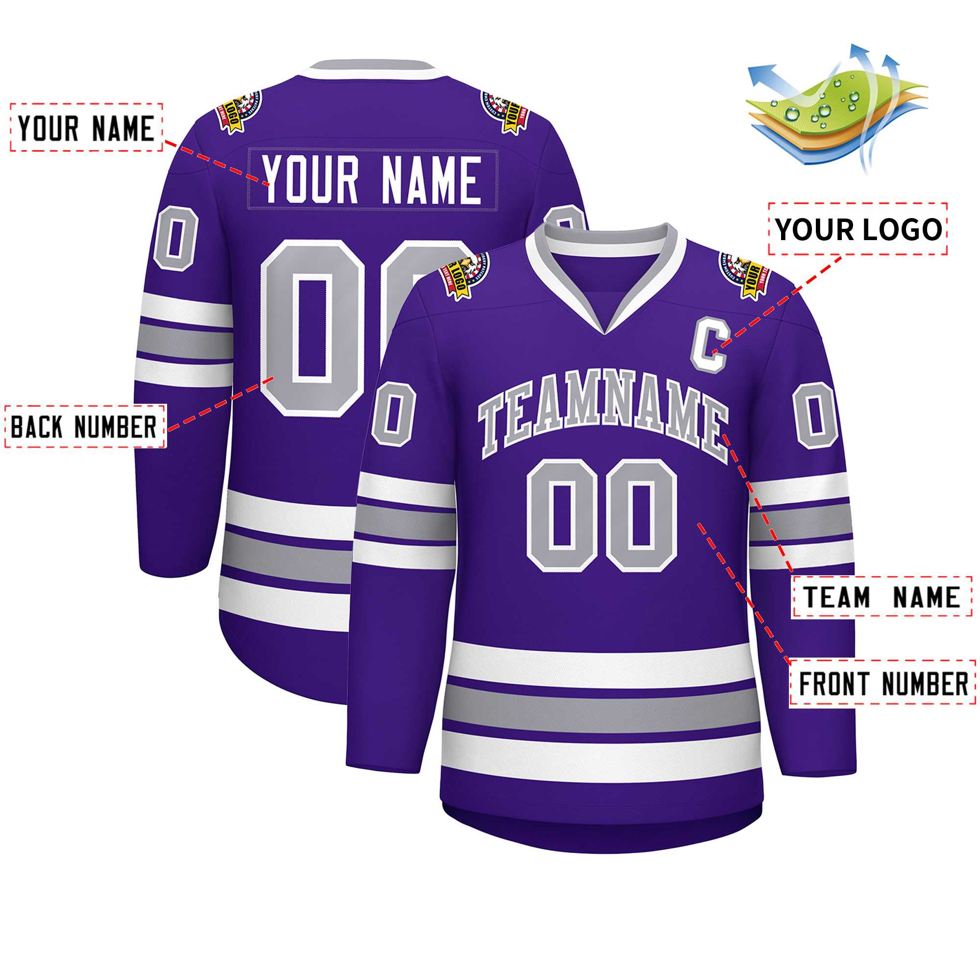 Custom Purple Gray-White Classic Style Hockey Jersey