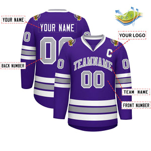 Custom Purple Gray-White Classic Style Hockey Jersey