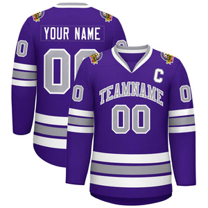 Custom Purple Gray-White Classic Style Hockey Jersey