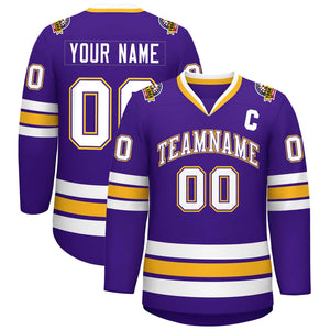 Maillot de hockey de style classique personnalisé violet blanc violet-or