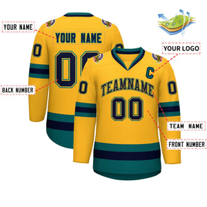 Custom Gold Navy Gold-Aqua Classic Style Hockey Jersey