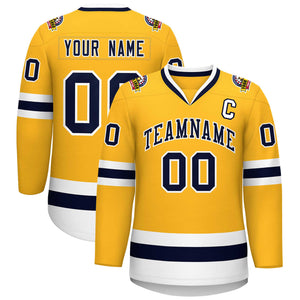 Custom Gold Navy-White Classic Style Hockey Jersey