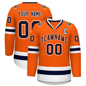 Maillot de hockey de style classique orange marine orange-blanc personnalisé