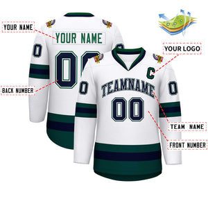 Custom White Navy White-Green Classic Style Hockey Jersey