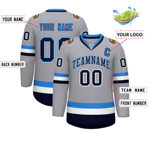 Custom Gray Navy White-Powder Blue Classic Style Hockey Jersey