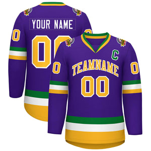 Custom Purple Gold-White Classic Style Hockey Jersey