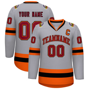 Maillot de hockey de style classique gris cramoisi orange-noir personnalisé