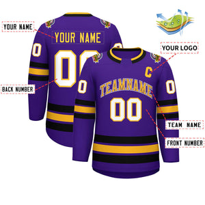 Maillot de hockey de style classique personnalisé violet or violet-blanc