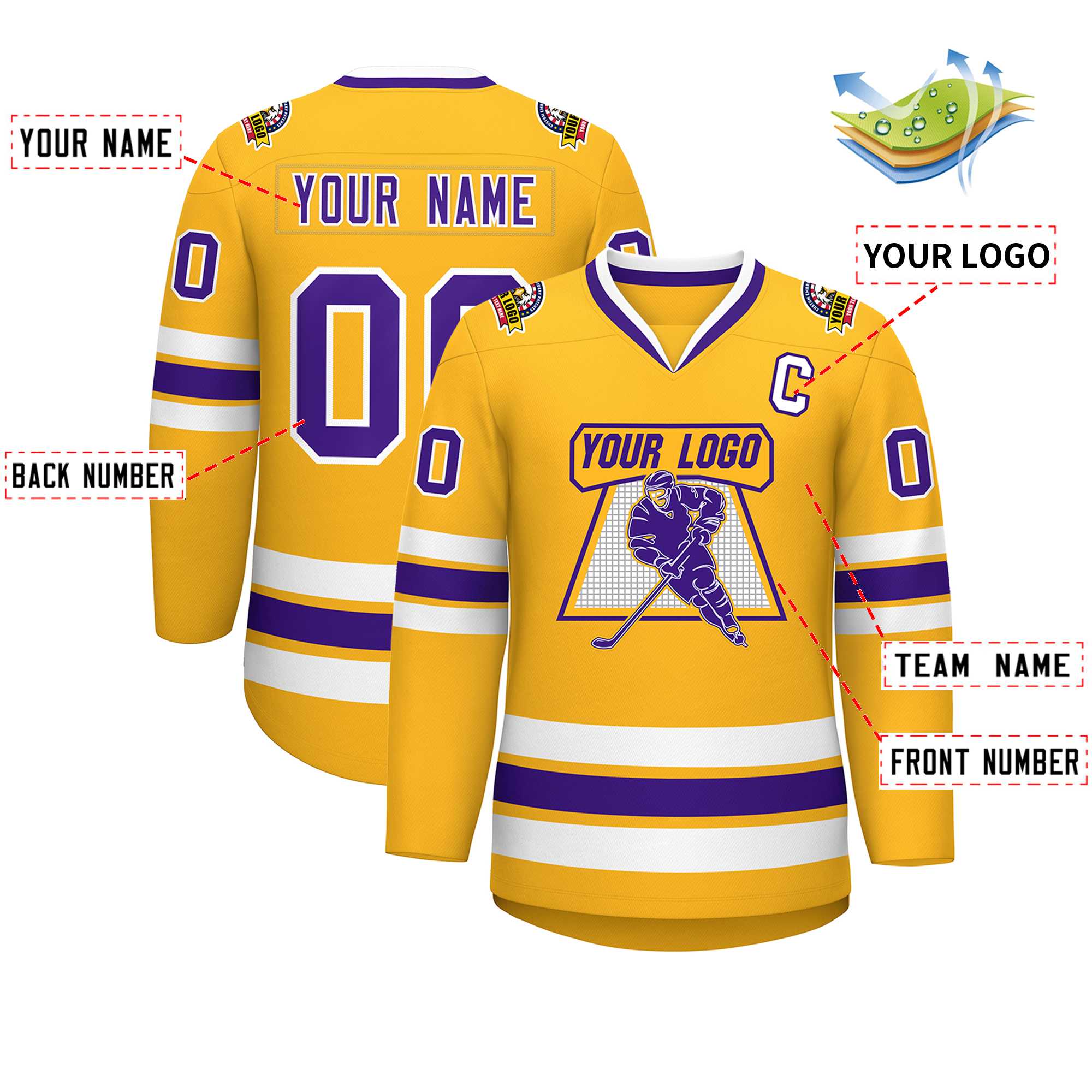 Maillot de hockey de style classique personnalisé or violet-blanc