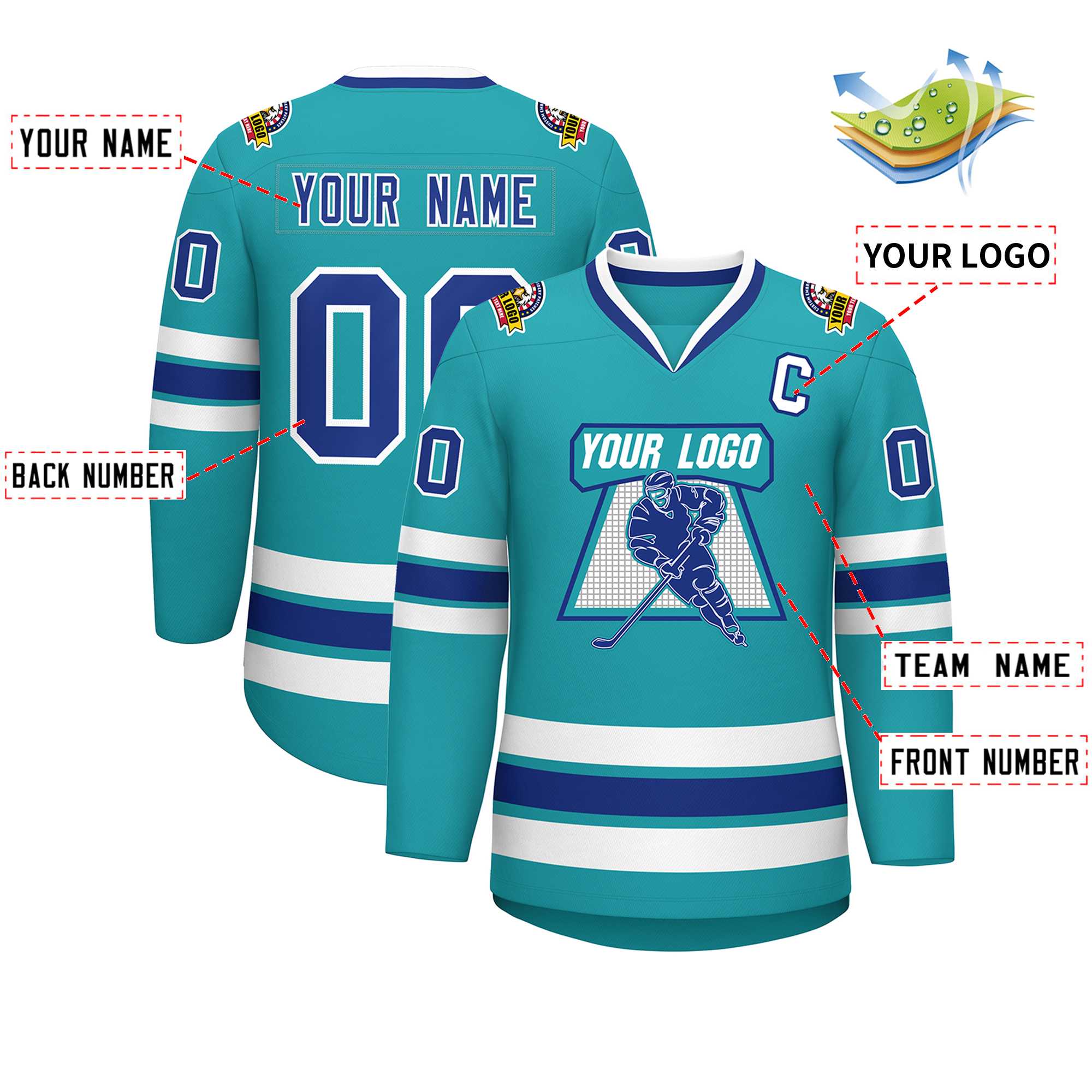 Maillot de hockey de style classique Aqua Royal-White personnalisé