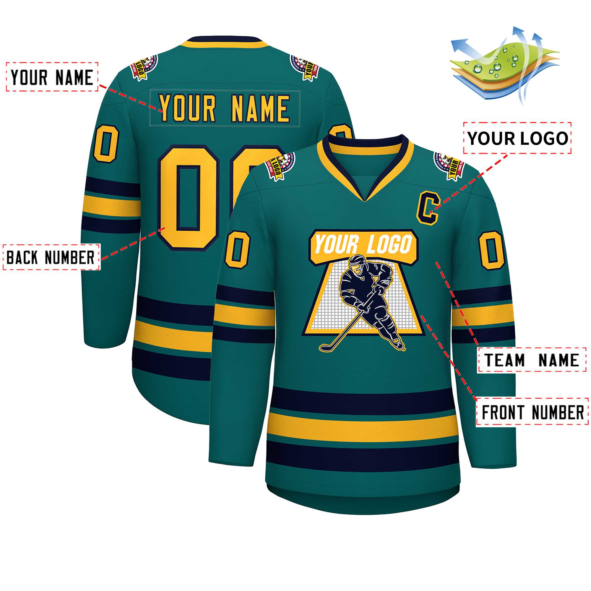 Maillot de hockey de style classique Aqua Gold-Navy personnalisé