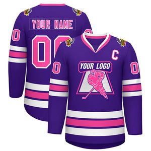 Custom Purple Pink-White Classic Style Hockey Jersey