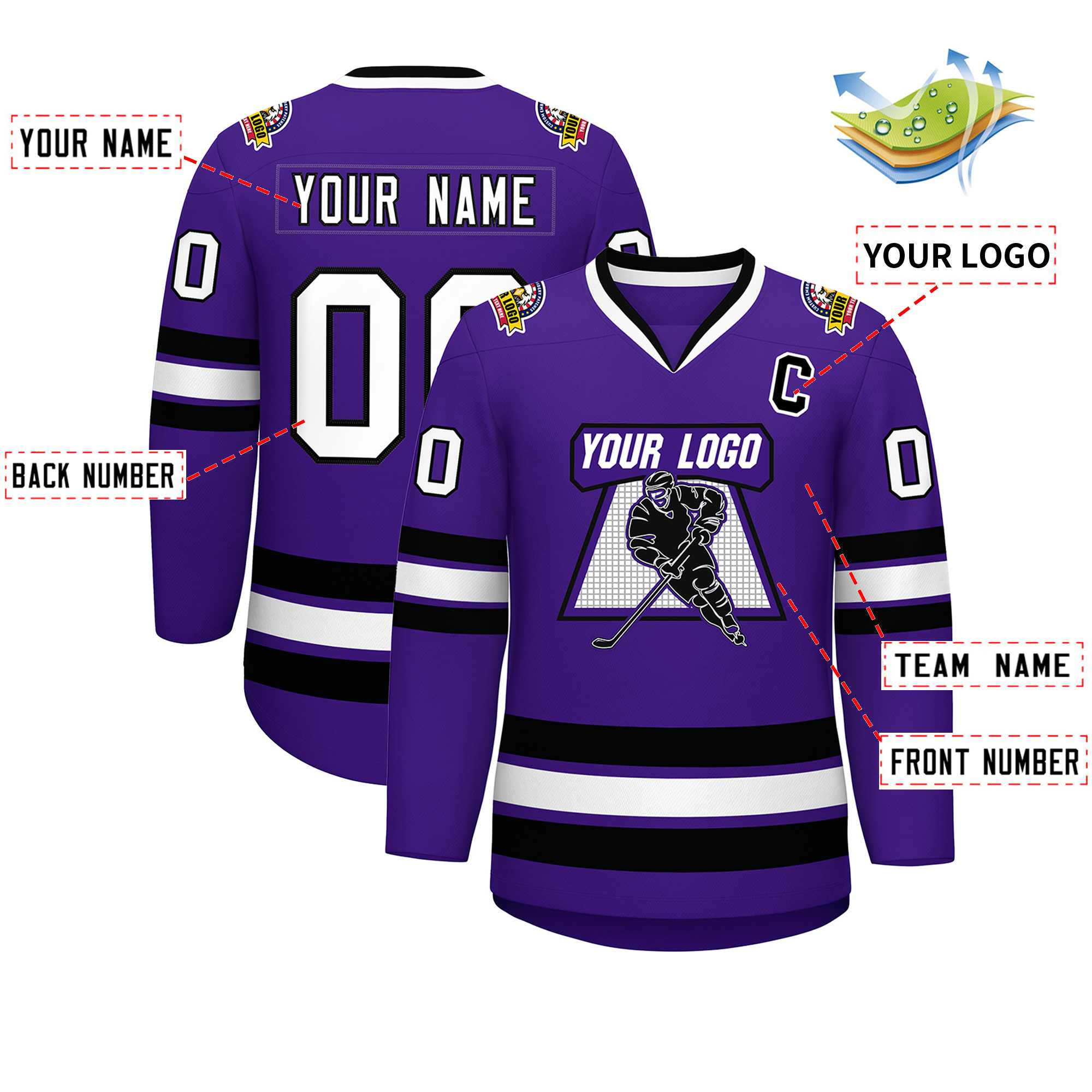 Maillot de hockey de style classique violet blanc-noir personnalisé