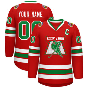 Maillot de hockey de style classique rouge Kelly vert-blanc personnalisé