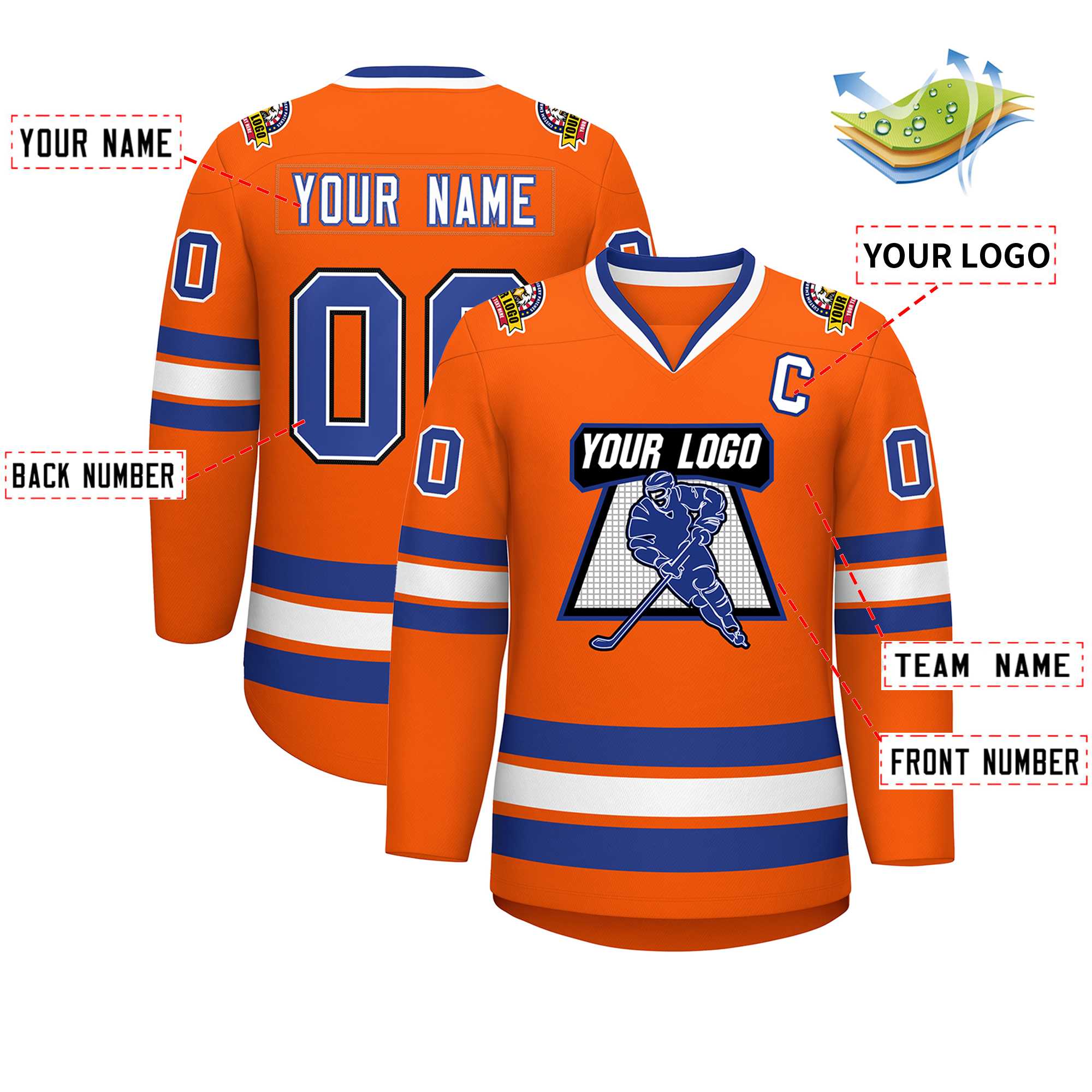 Maillot de hockey de style classique Orange Royal blanc-noir personnalisé