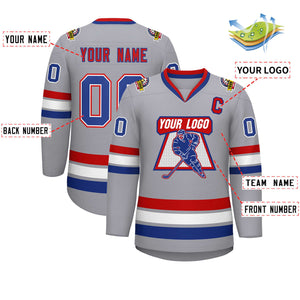 Custom Gray Royal Red-Red Classic Style Hockey Jersey