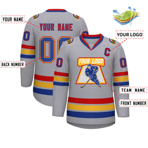 Custom Gray Royal Red-Red Classic Style Hockey Jersey