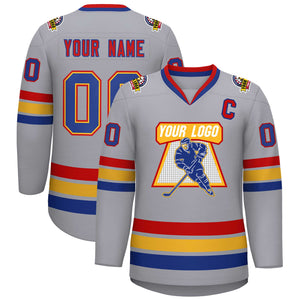 Custom Gray Royal Red-Red Classic Style Hockey Jersey