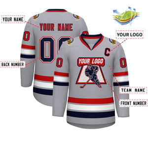 Custom Gray Navy Red-Red Classic Style Hockey Jersey