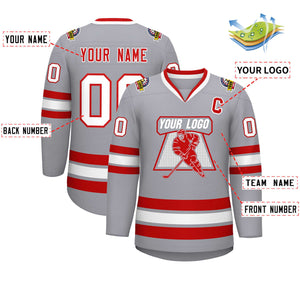 Maillot de hockey de style classique gris rouge-blanc personnalisé